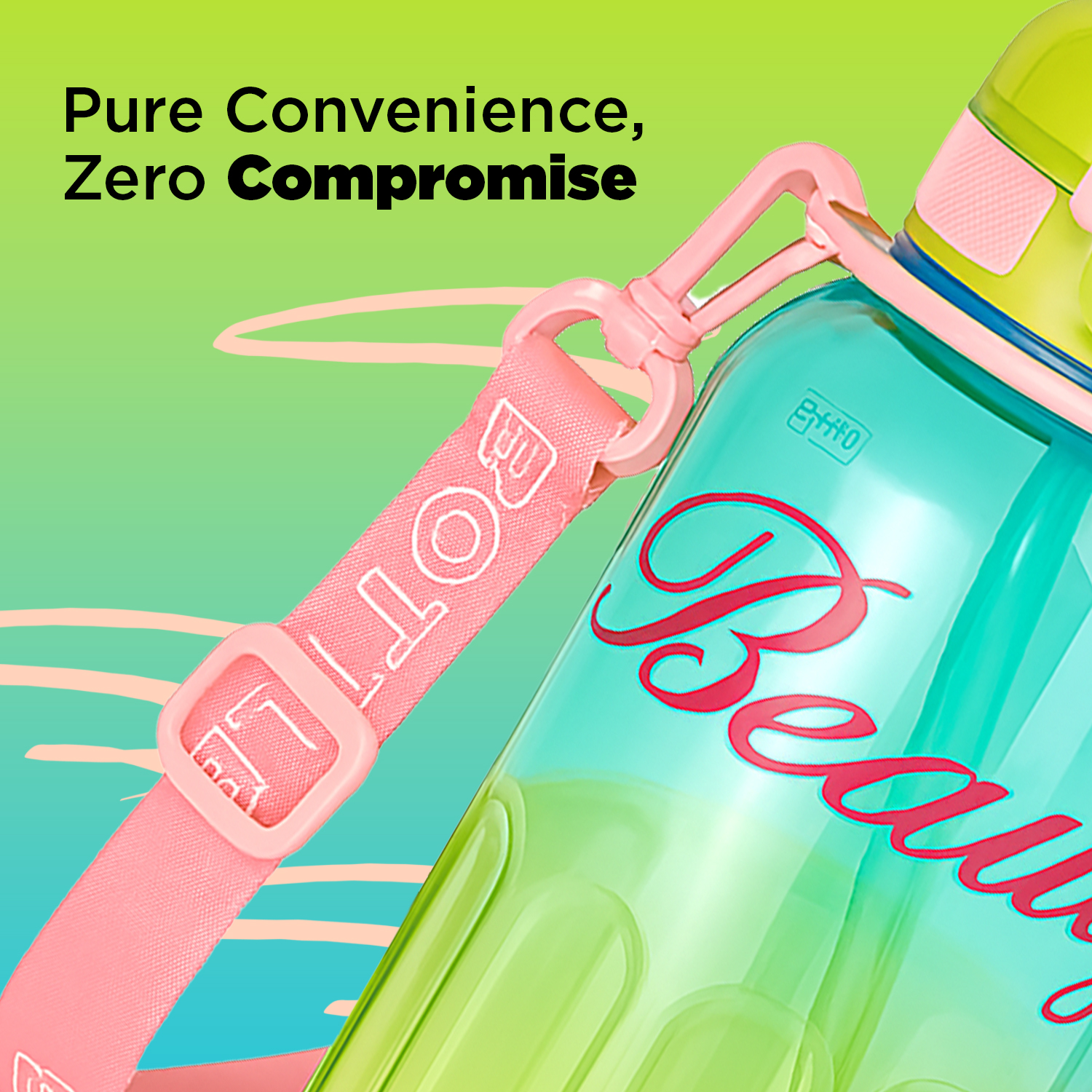 Stylish Beauty 1500ml Water Bottle – Motivational Markings, Straw, & Shoulder Strap for Active Lifestyles Green - Image 4