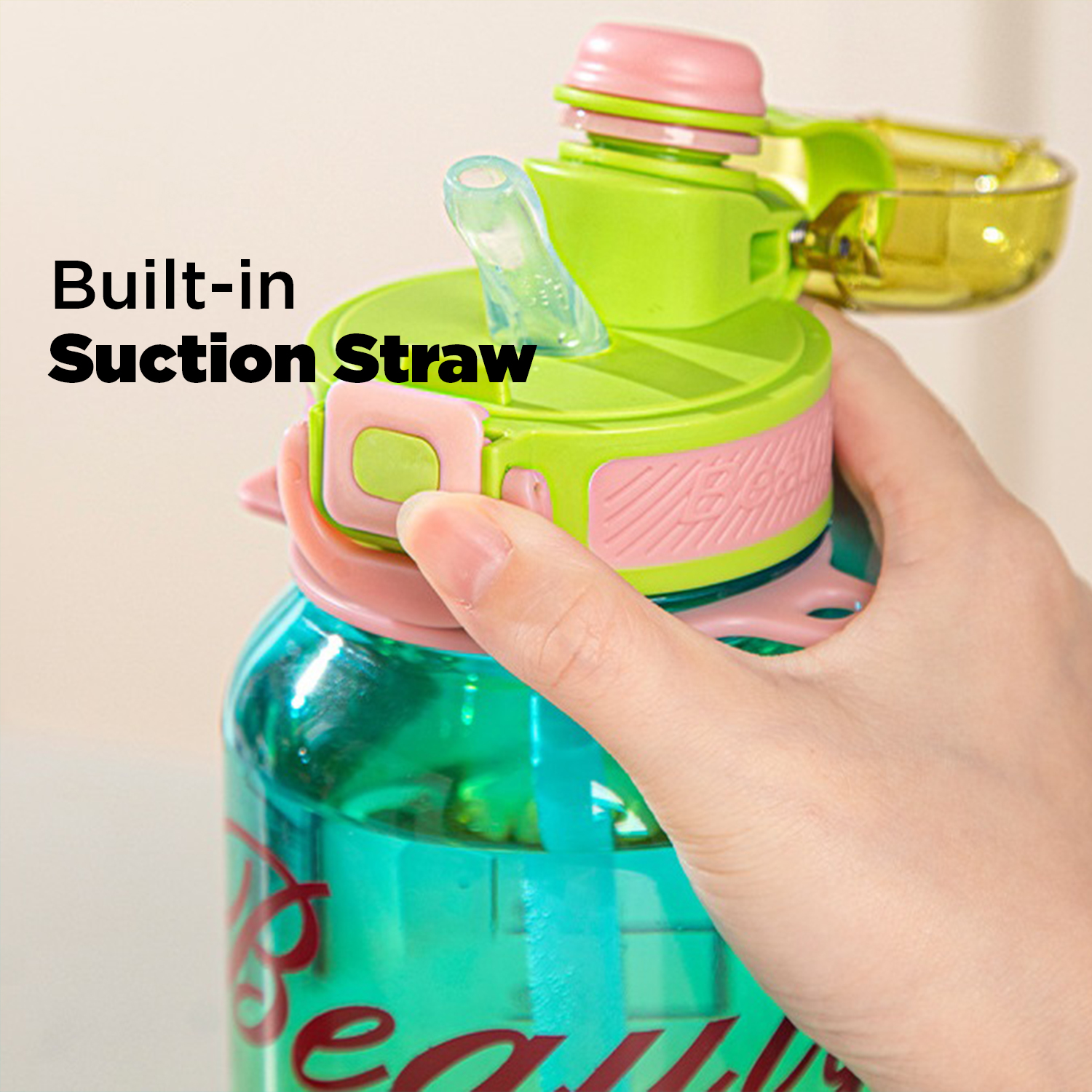 Stylish Beauty 1500ml Water Bottle – Motivational Markings, Straw, & Shoulder Strap for Active Lifestyles Pink - Image 5