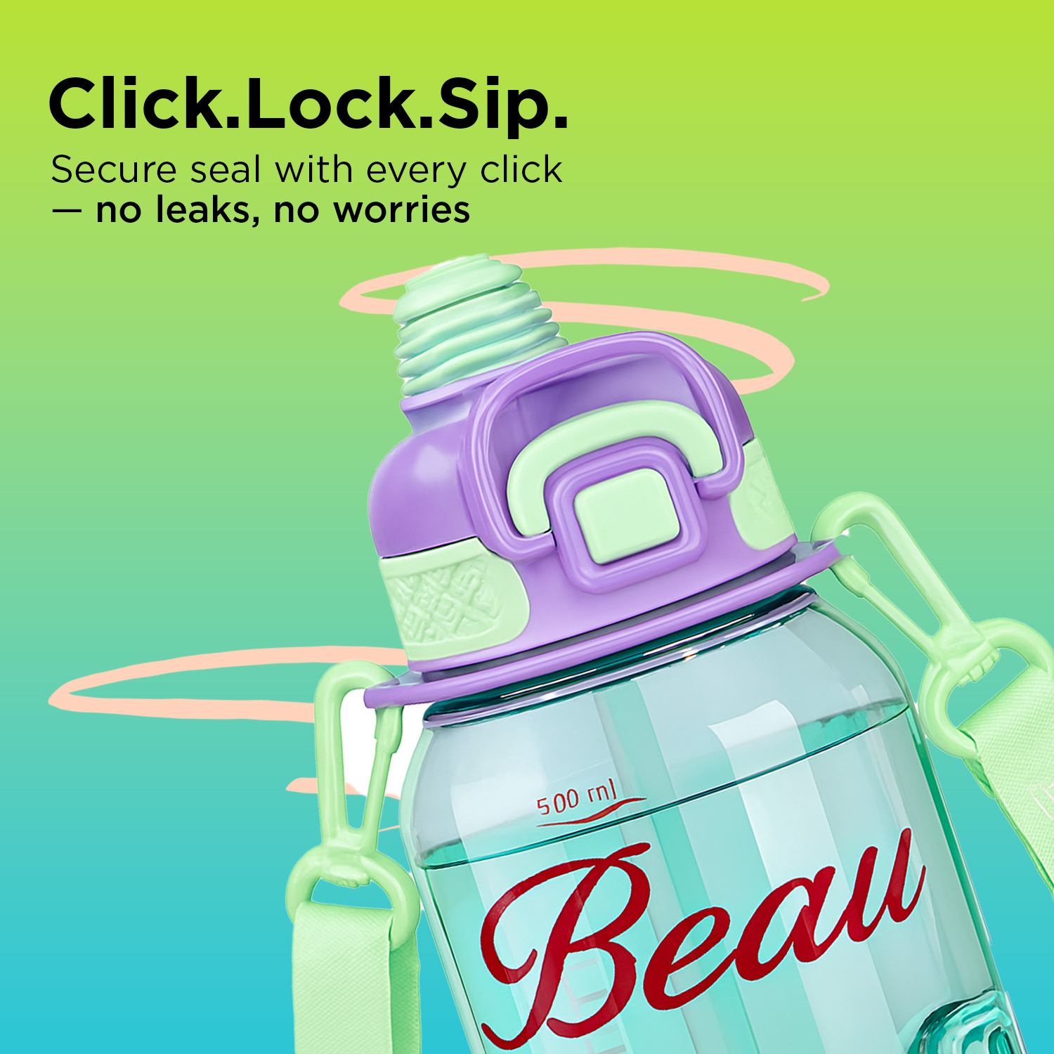 Stylish Beauty 1500ml Water Bottle – Motivational Markings, Straw, & Shoulder Strap for Active Lifestyles Purple - Image 2