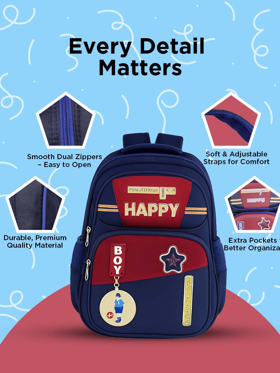 SAGEWARE School Bag for Boys Kids & Girls Backpack for School | Waterproof, Lightweight, Spacious with Multiple Pockets & Durable Zippers for Daily Use (Age of 6-12 years) Blue - Image 6