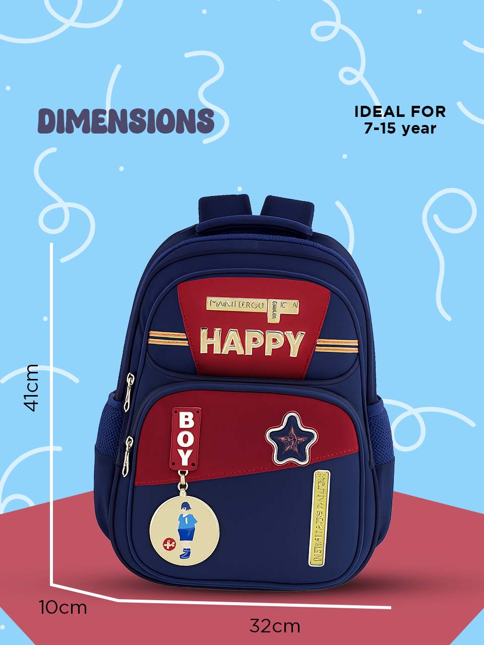 SAGEWARE School Bag for Boys Kids & Girls Backpack for School | Waterproof, Lightweight, Spacious with Multiple Pockets & Durable Zippers for Daily Use (Age of 6-12 years) Blue - Image 8