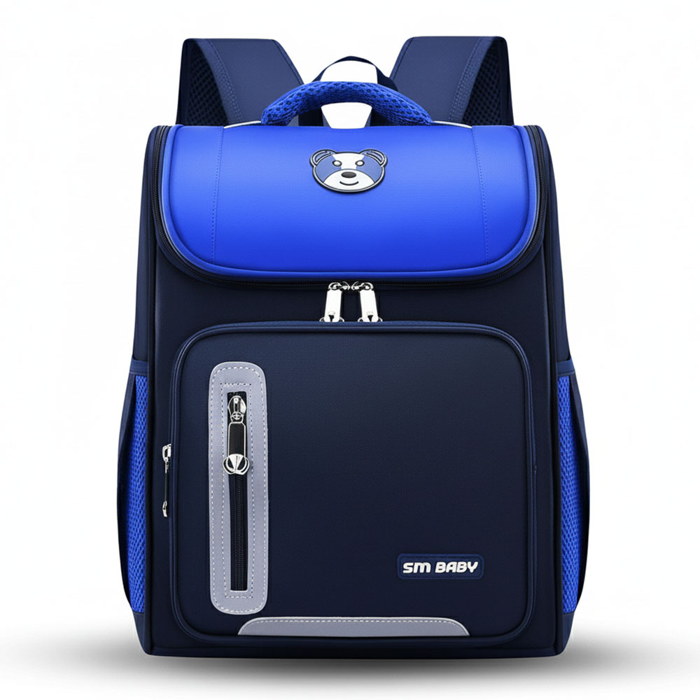 Sageware Bear Graphic Print Flap School Bag (Blue)