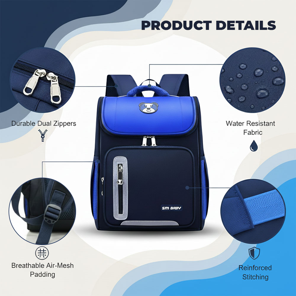 Sageware Bear Graphic Print Flap School Bag (Blue) - Image 8