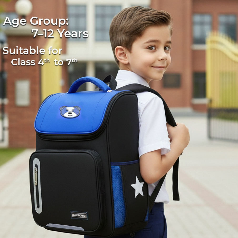 Sageware Bear Graphic Print Flap School Bag (Blue) - Image 6