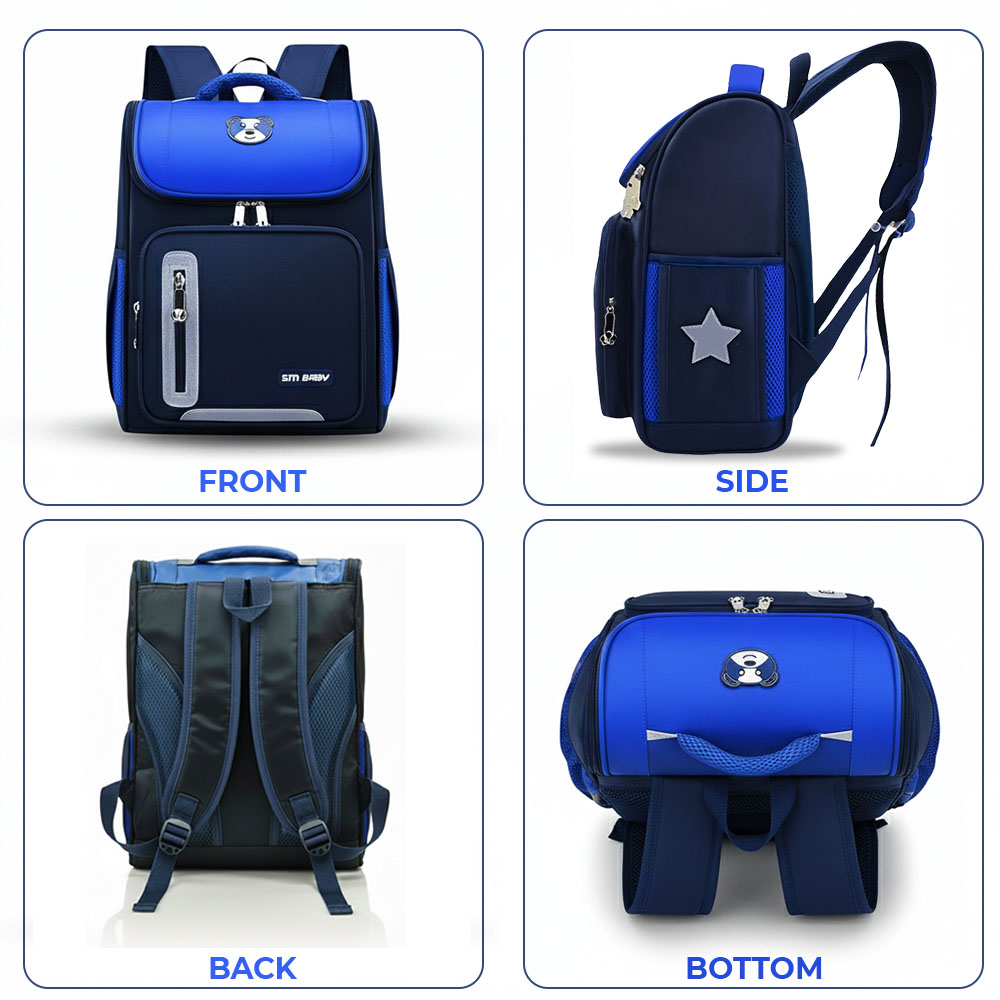 Sageware Bear Graphic Print Flap School Bag (Blue) - Image 5