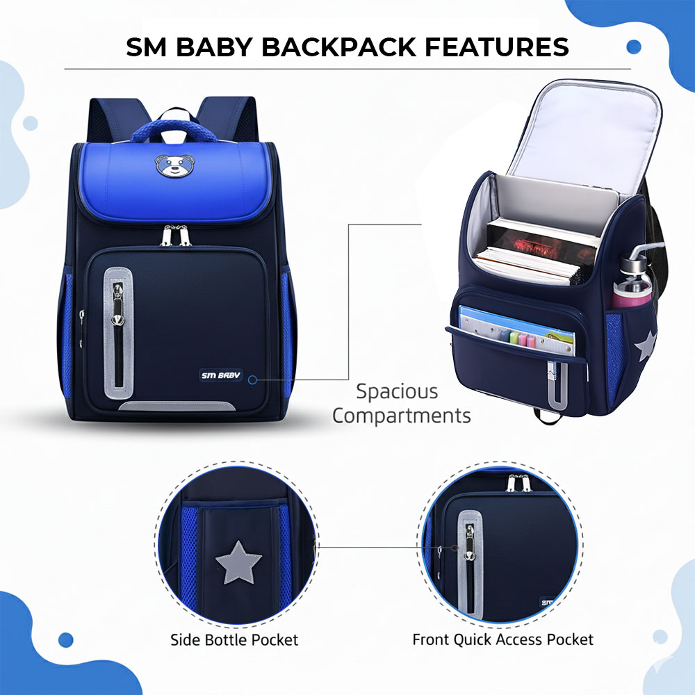 Sageware Bear Graphic Print Flap School Bag (Blue) - Image 4