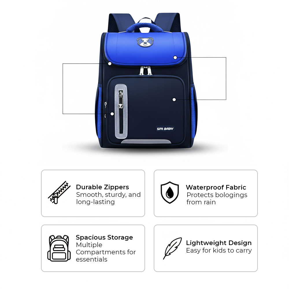 Sageware Bear Graphic Print Flap School Bag (Blue) - Image 3