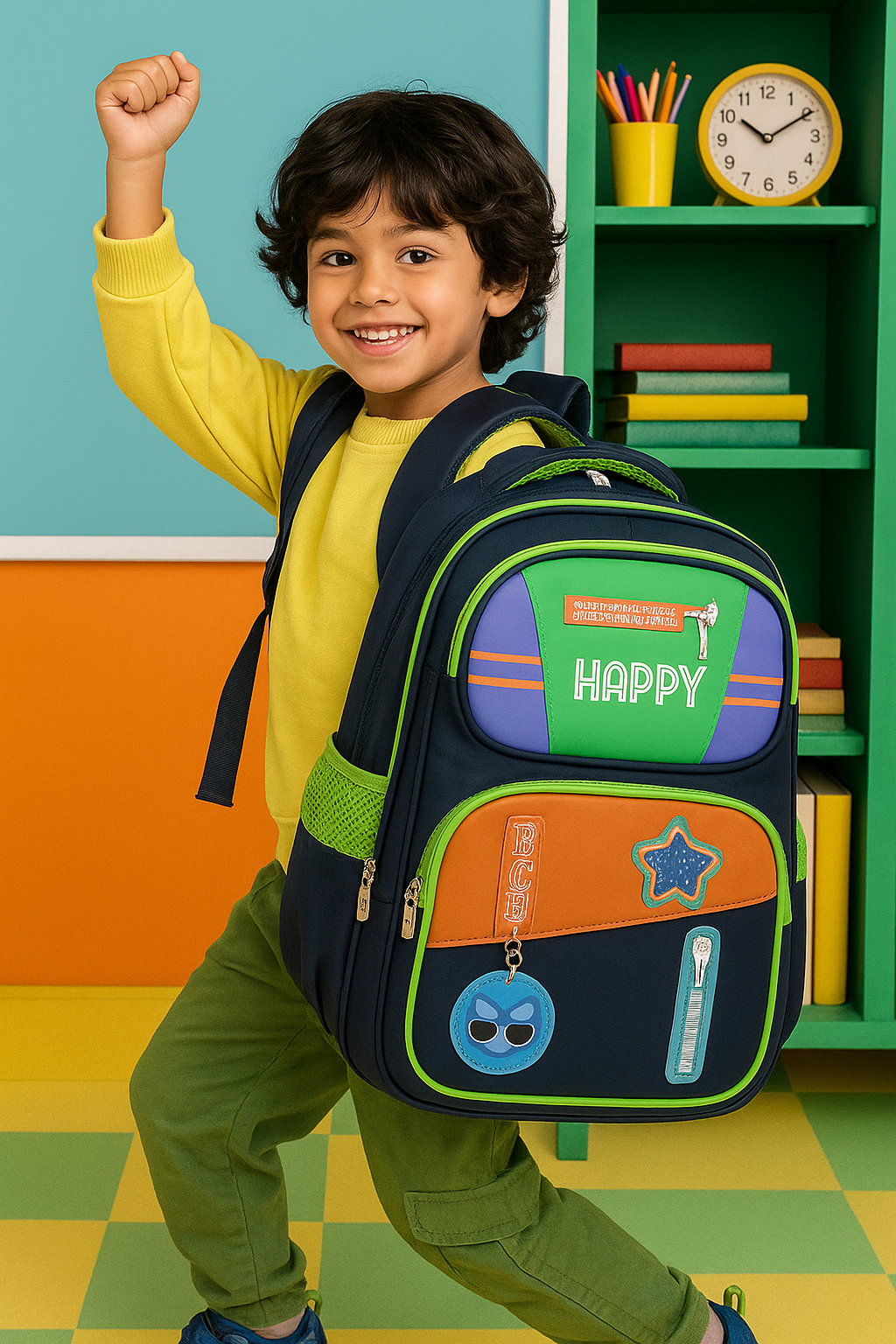 SAGEWARE School Bag for Boys Kids & Girls Backpack for School | Waterproof, Lightweight, Spacious with Multiple Pockets & Durable Zippers for Daily Use (Age of 6-12 years) Green