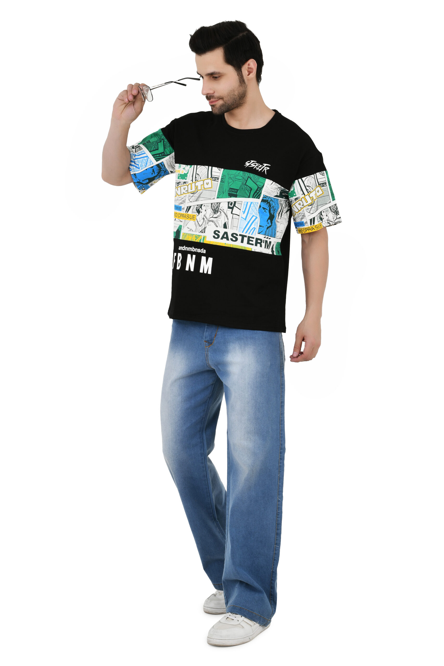 Man Cotton Blend Graphic Print Round Neck Half Sleeve Drop Shoulder Oversized T Shirt - Image 17