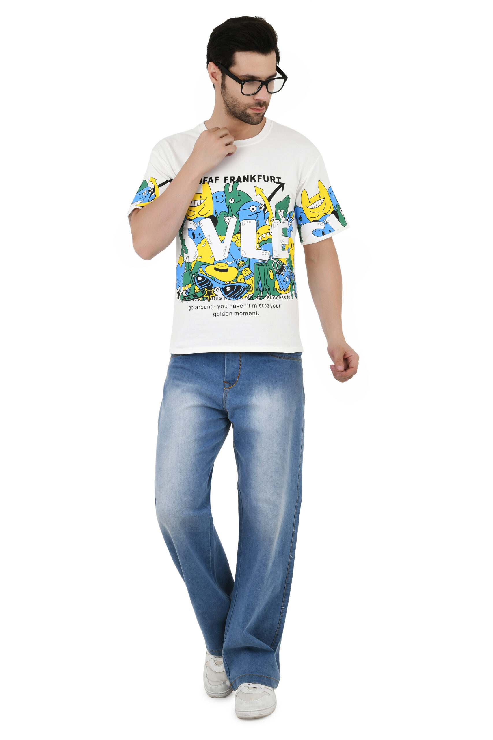 Man Cotton Blend Graphic Print Round Neck Half Sleeve Drop Shoulder Oversized T Shirt - Image 12