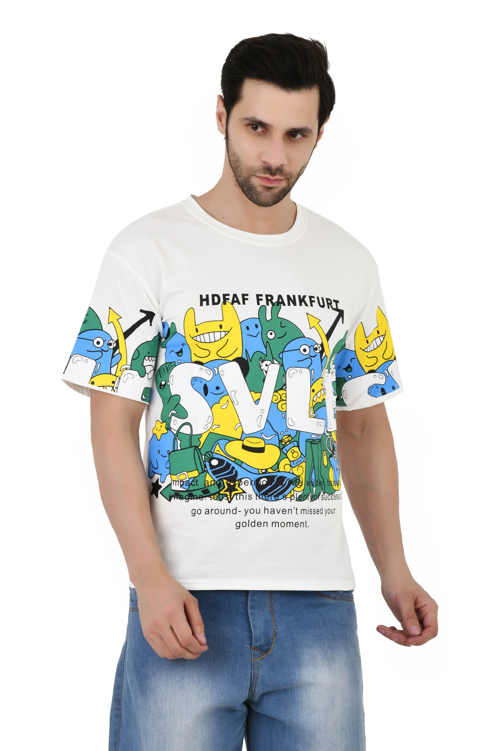 Man Cotton Blend Graphic Print Round Neck Half Sleeve Drop Shoulder Oversized T Shirt - Image 13