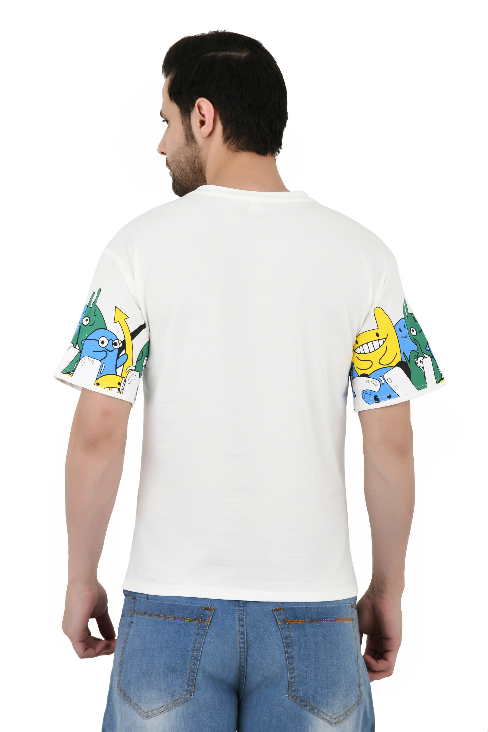 Man Cotton Blend Graphic Print Round Neck Half Sleeve Drop Shoulder Oversized T Shirt - Image 15