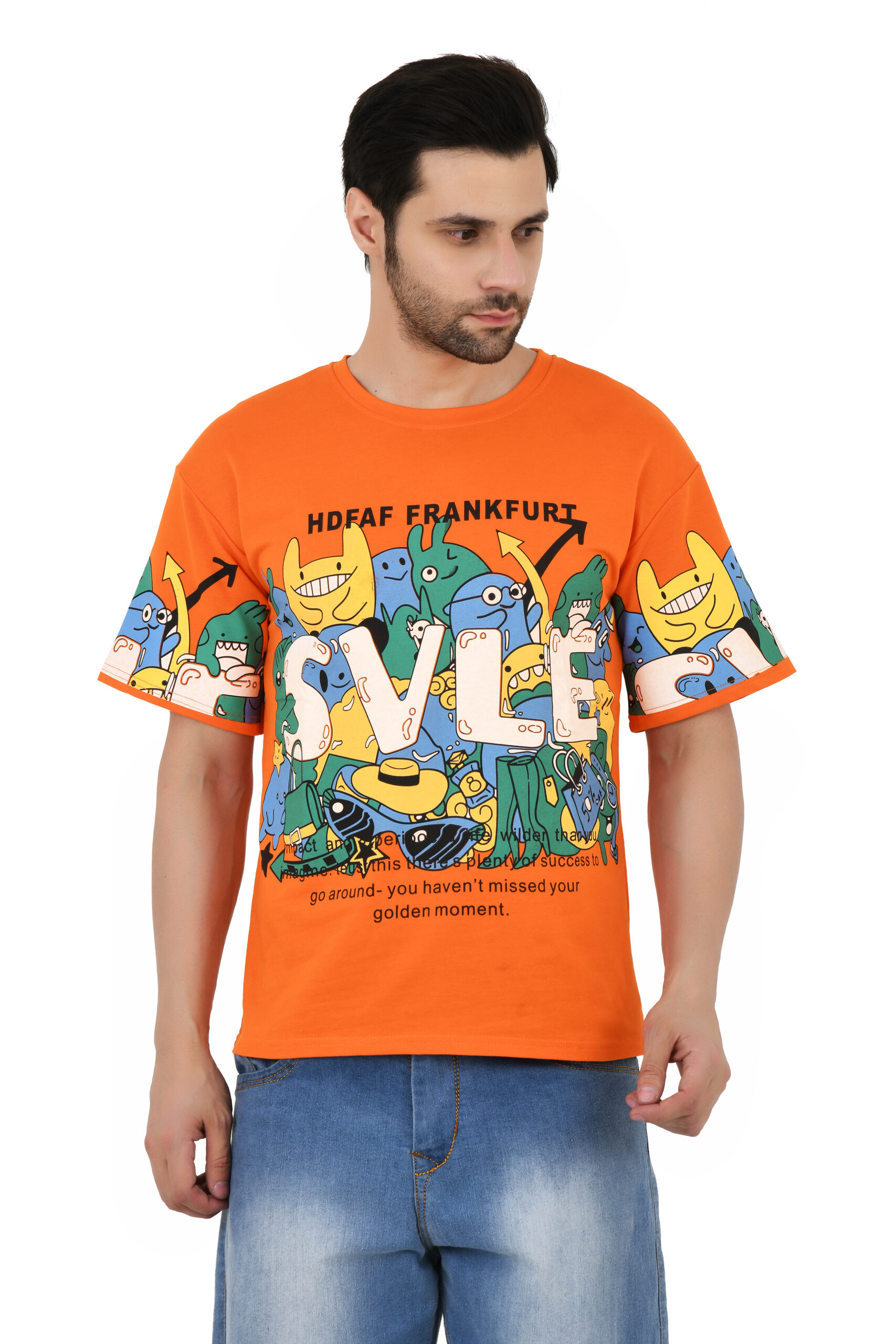 Man Cotton Blend Graphic Print Round Neck Half Sleeve Drop Shoulder Oversized T Shirt - Image 10