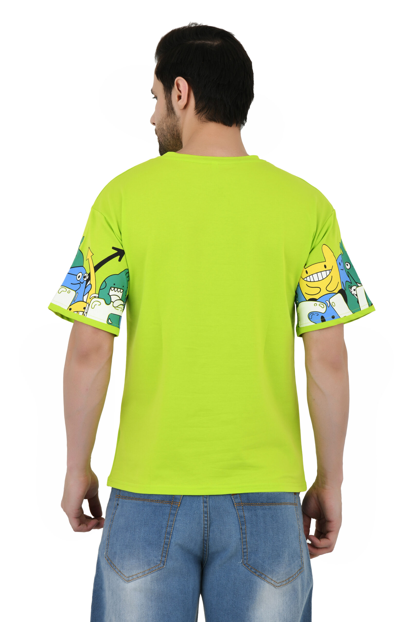 Man Cotton Blend Graphic Print Round Neck Half Sleeve Drop Shoulder Oversized T Shirt - Image 4