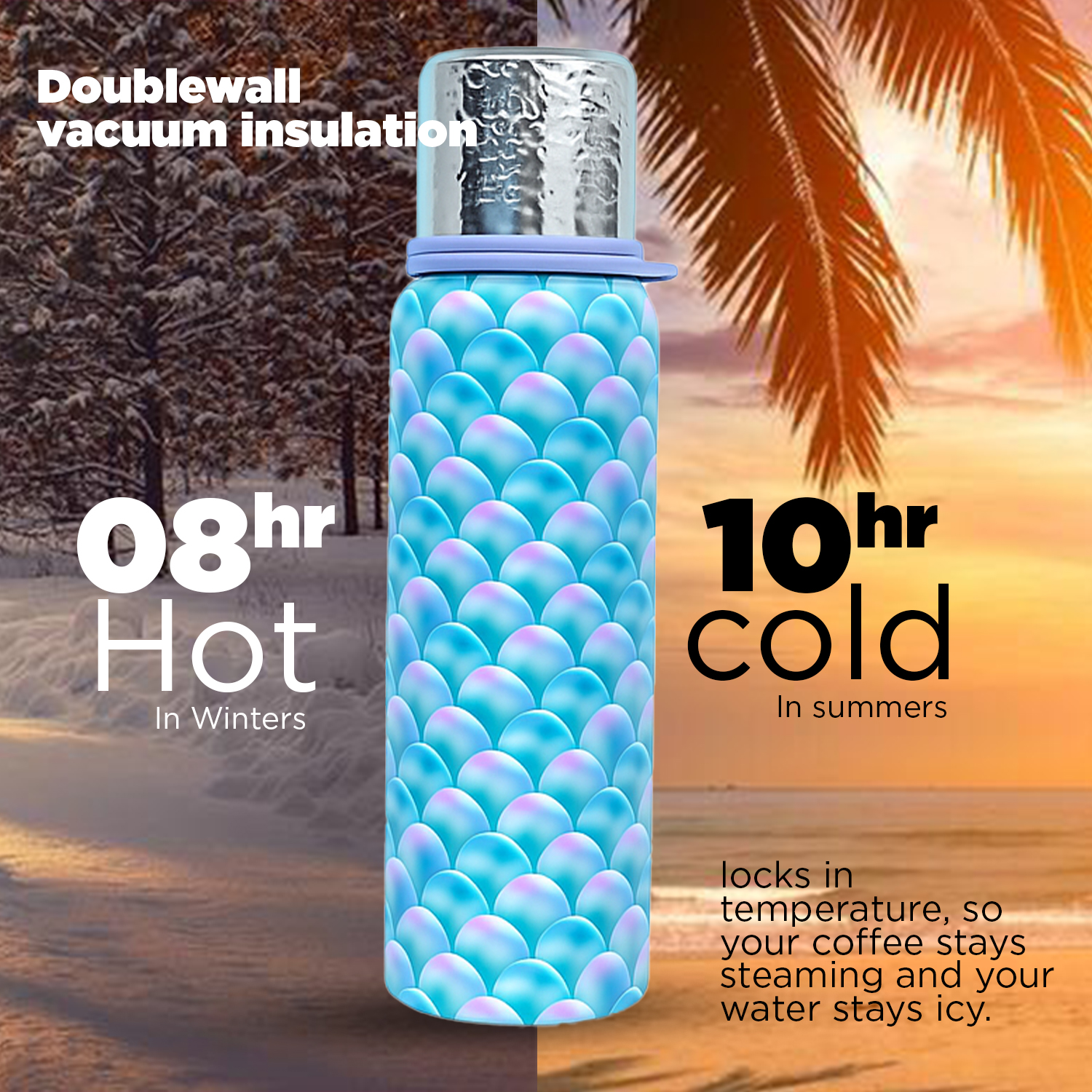 Vacuum Insulated Stainless Steel Flask Bottle Keeps Hot Cold for Hours 750 ml Stainless Steel Flask (Pack of 1, Blue) - Image 3