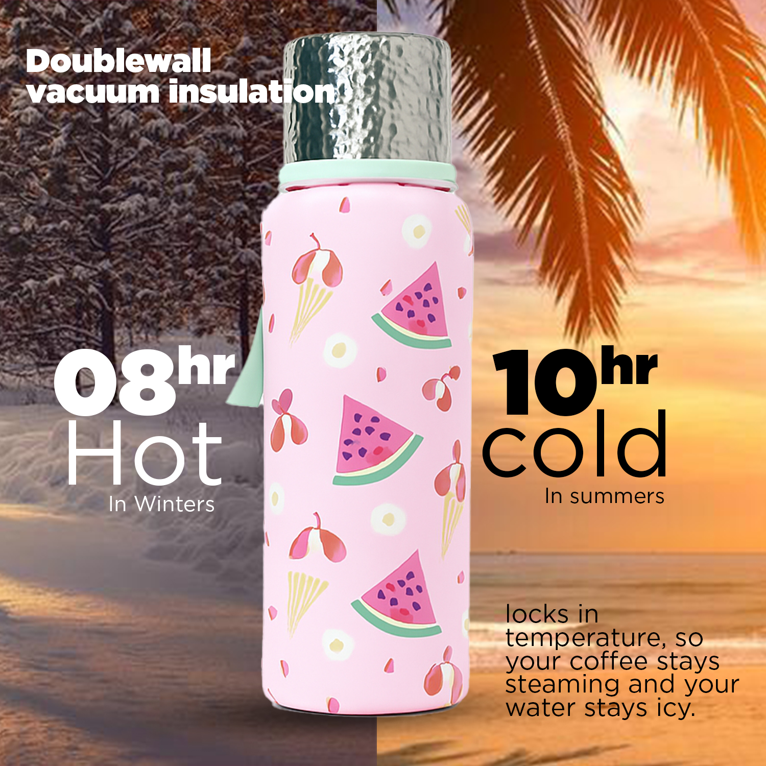 Vacuum Insulated Stainless Steel Flask Bottle Keeps Hot Cold for Hours 750 ml Stainless Steel Flask (Pack of 1, Pink) - Image 5
