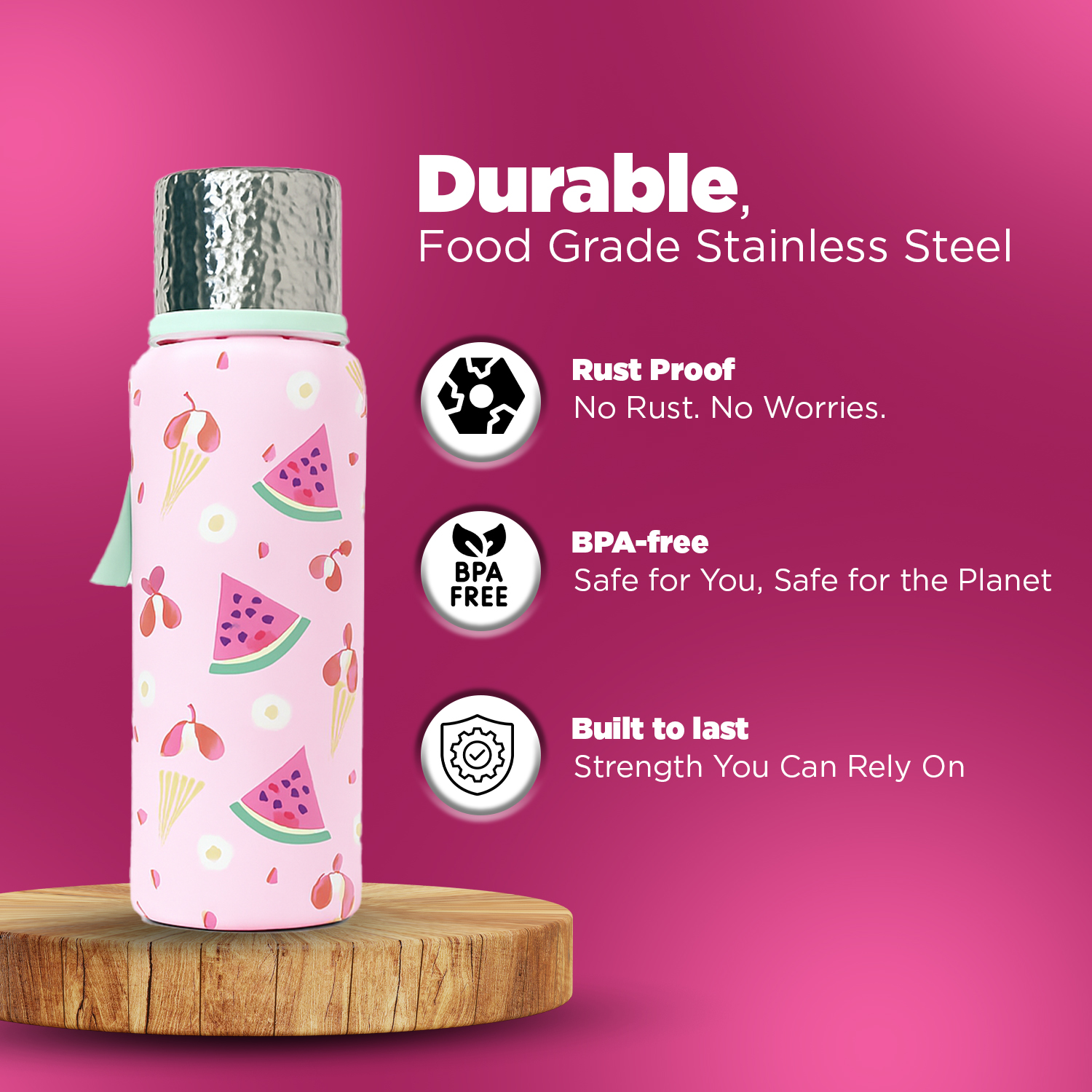 Vacuum Insulated Stainless Steel Flask Bottle Keeps Hot Cold for Hours 750 ml Stainless Steel Flask (Pack of 1, Pink) - Image 6