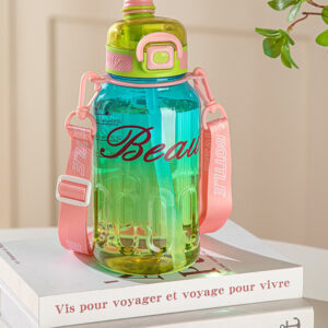 Stylish Beauty 1500ml Water Bottle – Motivational Markings, Straw, & Shoulder Strap for Active Lifestyles Green