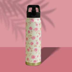 Sageware 1000ml Floral Water Bottle for Office, School, Gym, Travel & Home Use (White)