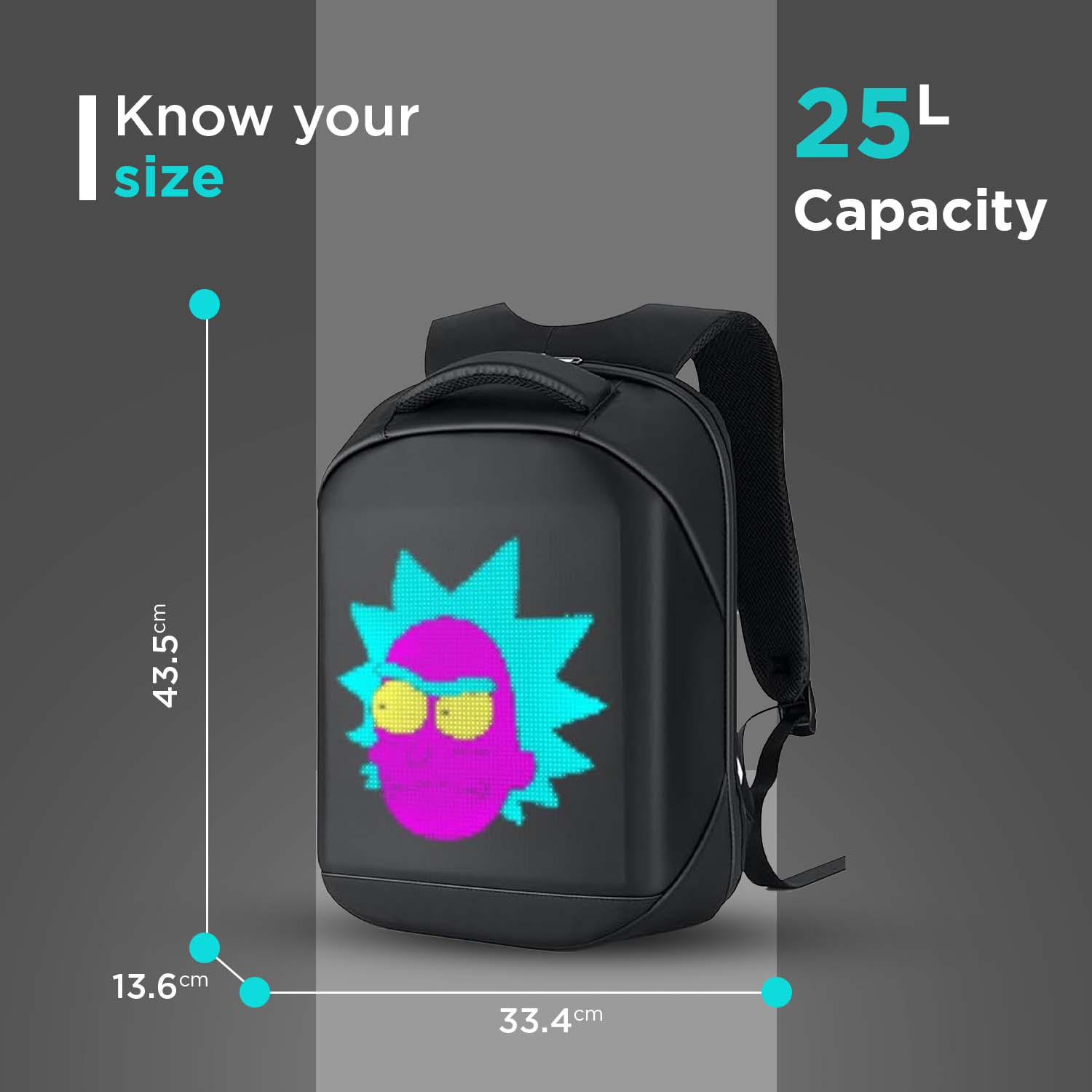 SAGEWARE Unisex LED Backpack – Custom Pixel Display Bag (Black) - Image 8