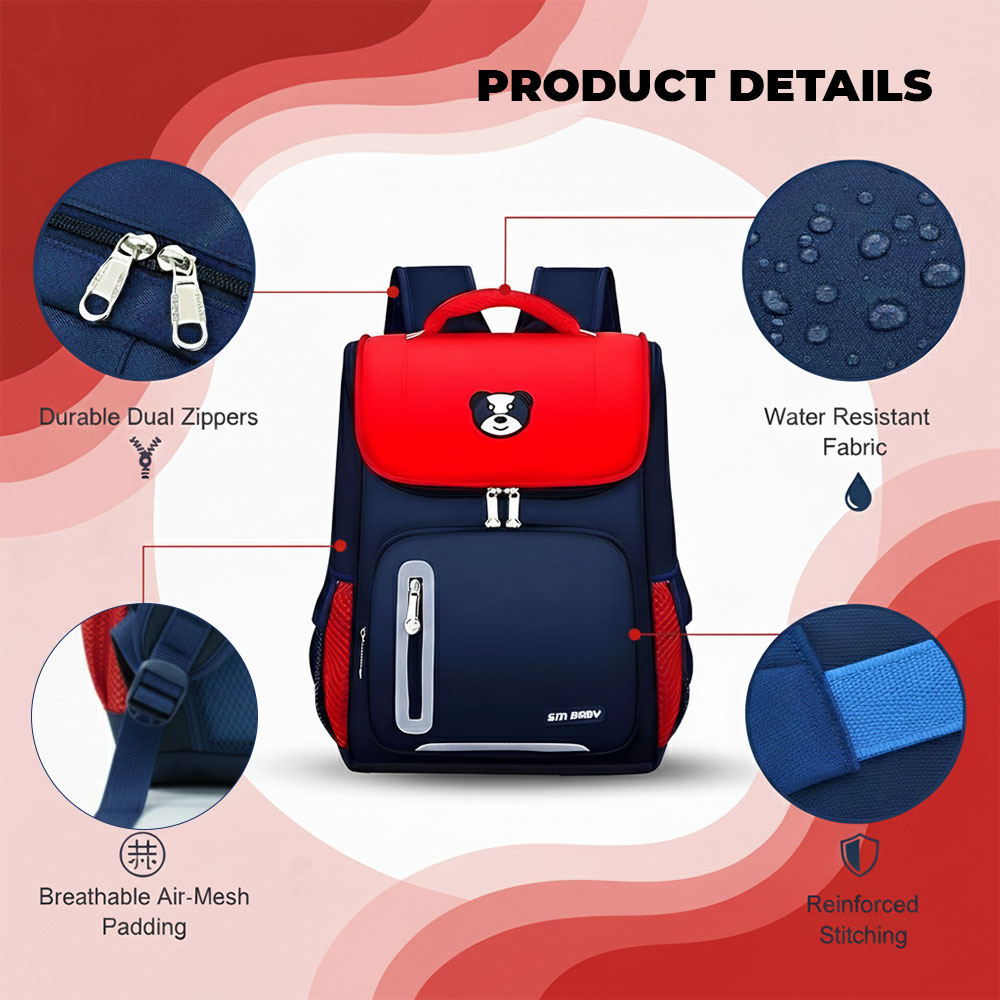 Sageware Bear Graphic Print Flap School Bag (Blue) - Image 8