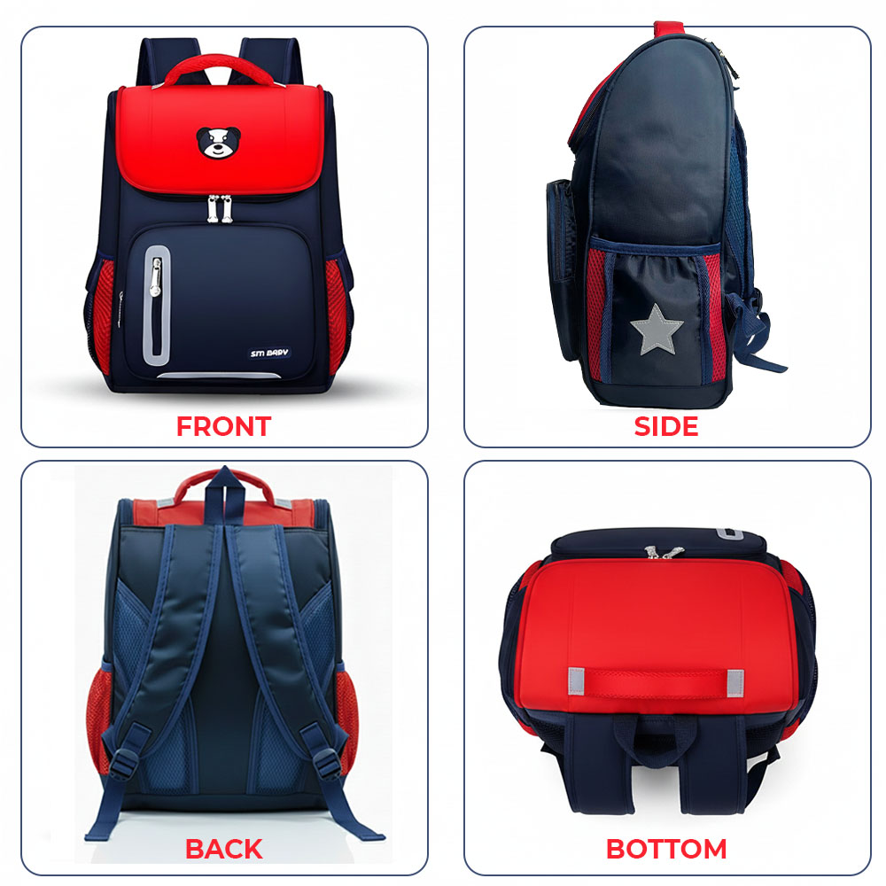 Sageware Bear Graphic Print Flap School Bag (Blue) - Image 5