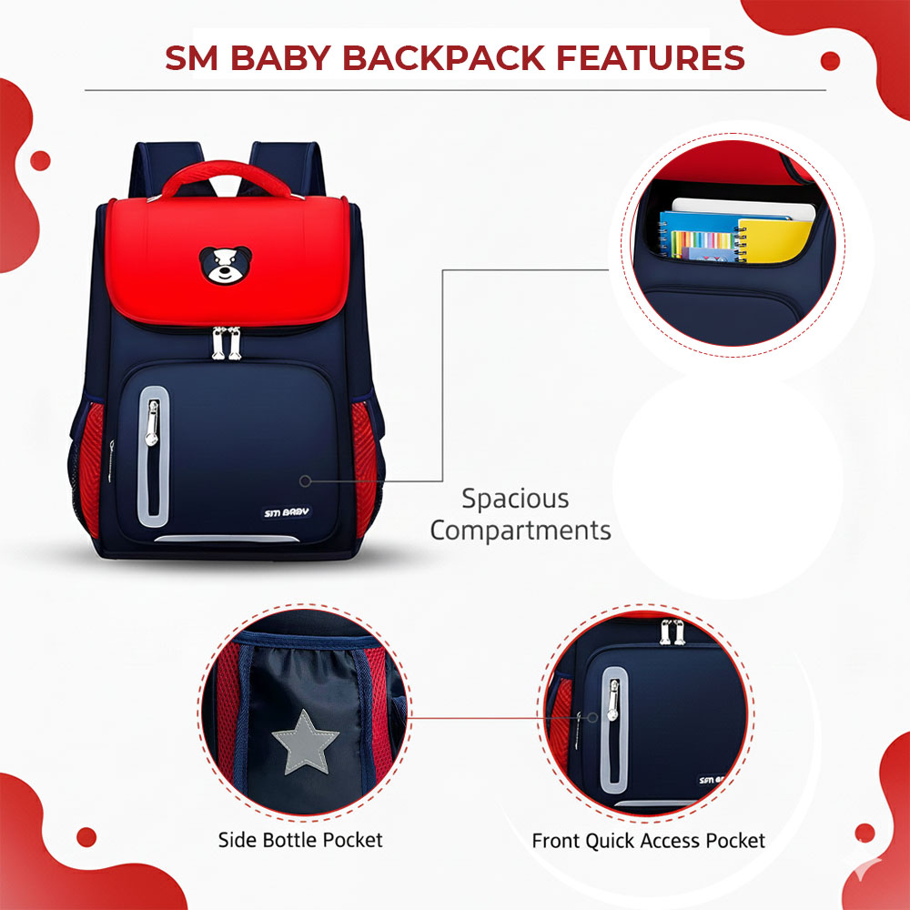 Sageware Bear Graphic Print Flap School Bag (Blue) - Image 4