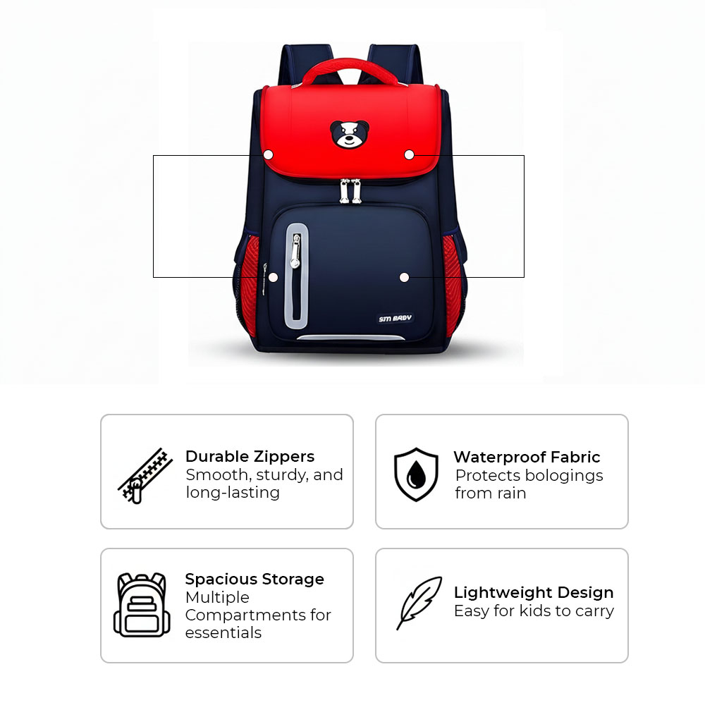 Sageware Bear Graphic Print Flap School Bag (Blue) - Image 3