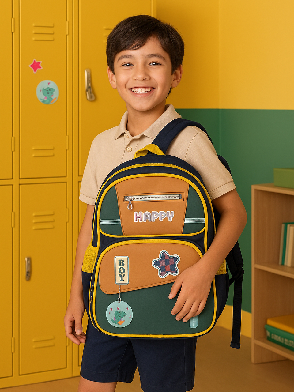 SAGEWARE School Bag for Boys Kids & Girls Backpack for School | Waterproof, Lightweight, Spacious with Multiple Pockets & Durable Zippers for Daily Use (Age of 6-12 years) Yellow