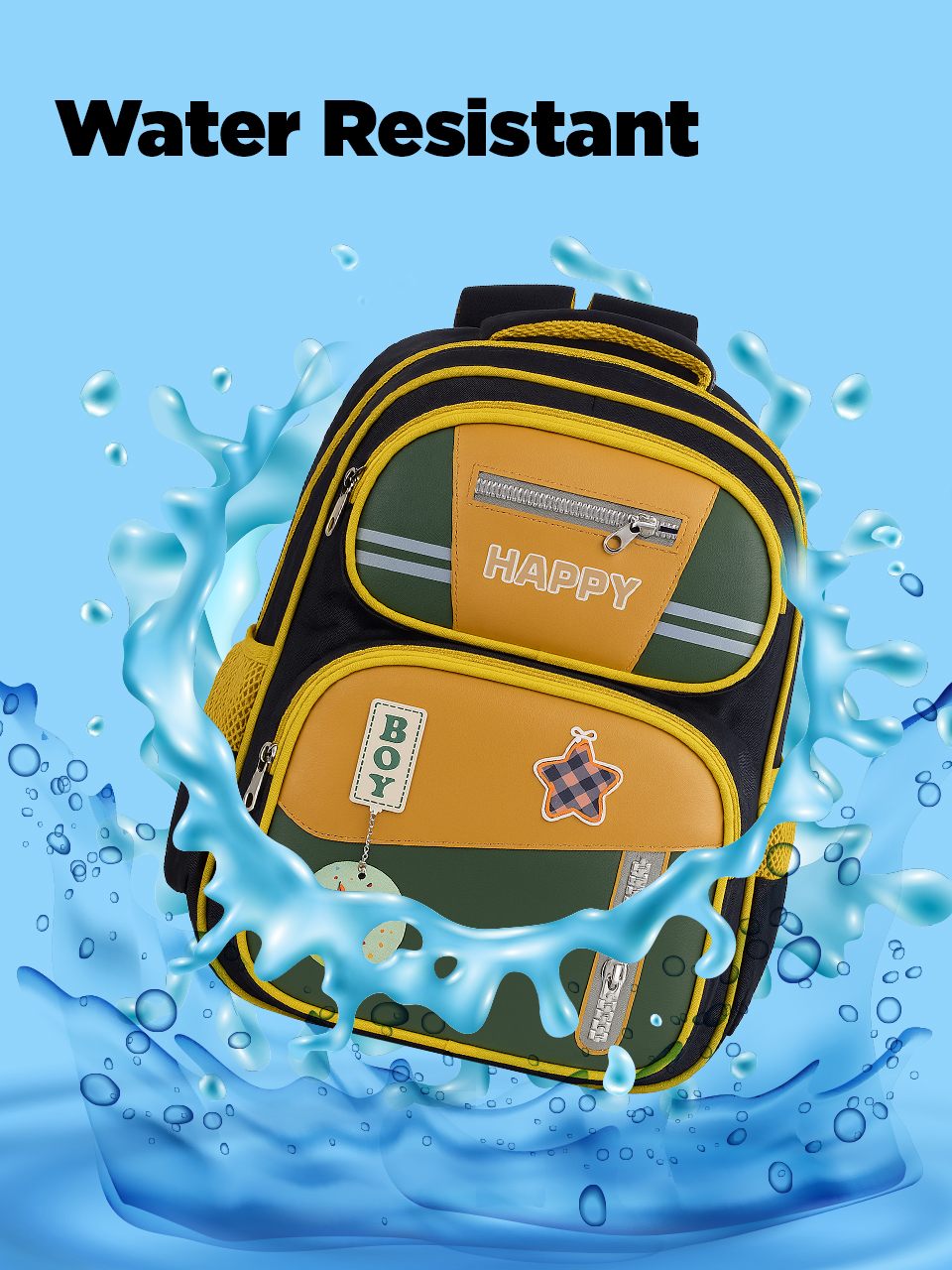 SAGEWARE School Bag for Boys Kids & Girls Backpack for School | Waterproof, Lightweight, Spacious with Multiple Pockets & Durable Zippers for Daily Use (Age of 6-12 years) Yellow - Image 7