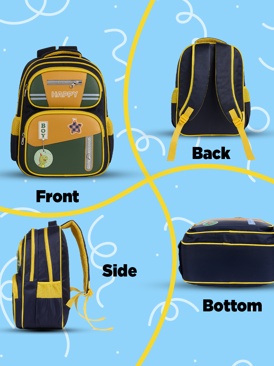 SAGEWARE School Bag for Boys Kids & Girls Backpack for School | Waterproof, Lightweight, Spacious with Multiple Pockets & Durable Zippers for Daily Use (Age of 6-12 years) Yellow - Image 6