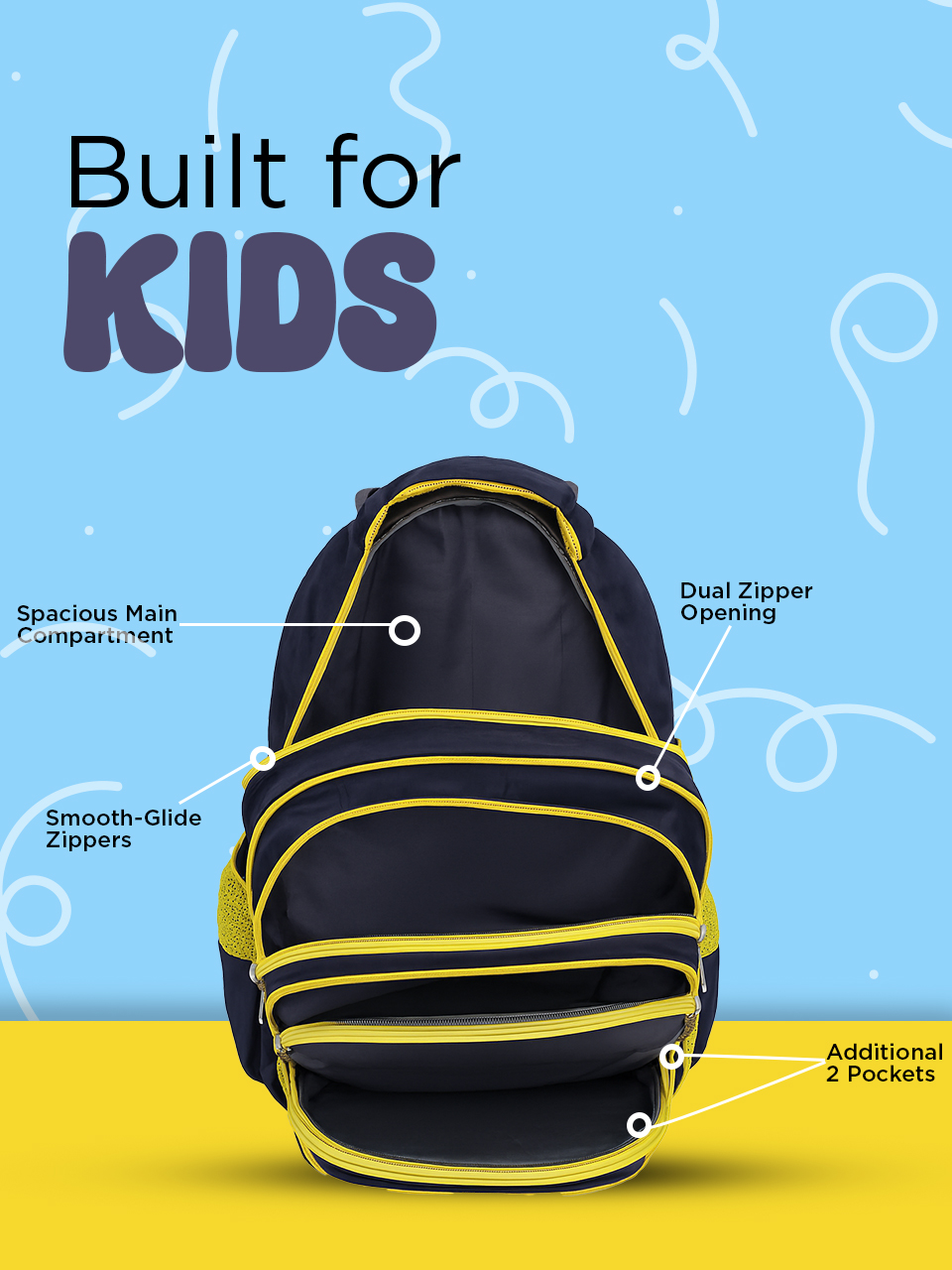 SAGEWARE School Bag for Boys Kids & Girls Backpack for School | Waterproof, Lightweight, Spacious with Multiple Pockets & Durable Zippers for Daily Use (Age of 6-12 years) Yellow - Image 5