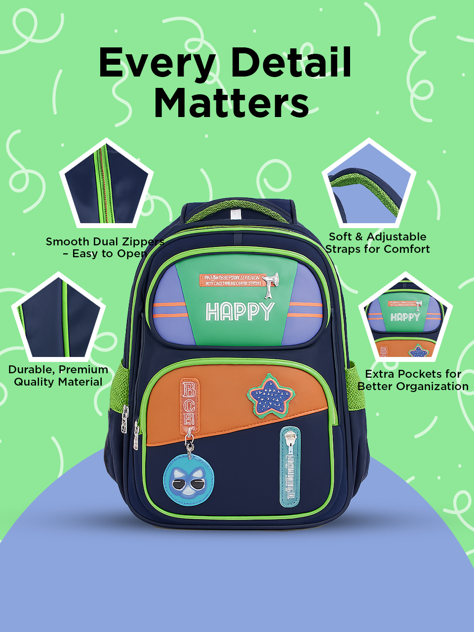 SAGEWARE School Bag for Boys Kids & Girls Backpack for School | Waterproof, Lightweight, Spacious with Multiple Pockets & Durable Zippers for Daily Use (Age of 6-12 years) Green - Image 7