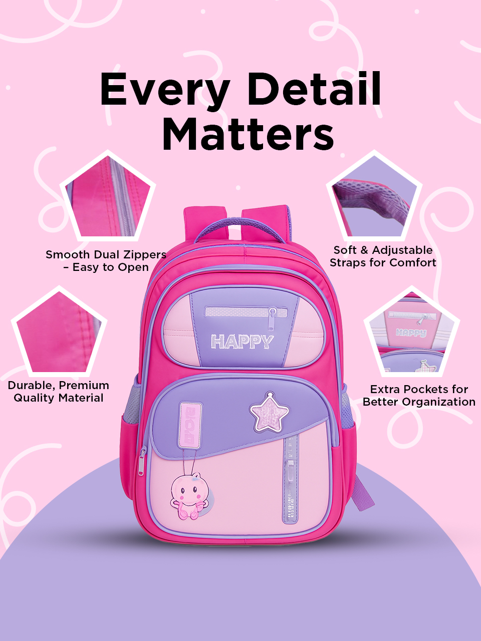 SAGEWARE School Bag for Boys Kids & Girls Backpack for School | Pink - Image 7