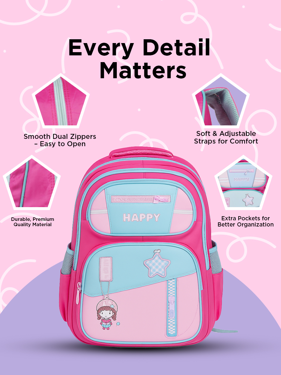 SAGEWARE School Bag for Boys Kids & Girls Backpack for School | Light Pink - Image 7