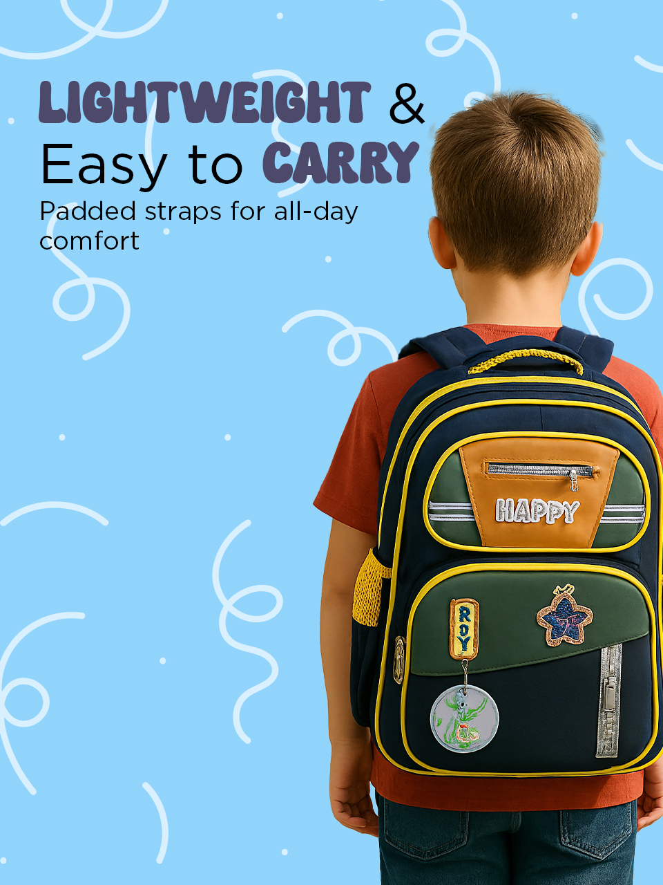 SAGEWARE School Bag for Boys Kids & Girls Backpack for School | Waterproof, Lightweight, Spacious with Multiple Pockets & Durable Zippers for Daily Use (Age of 6-12 years) Yellow - Image 2