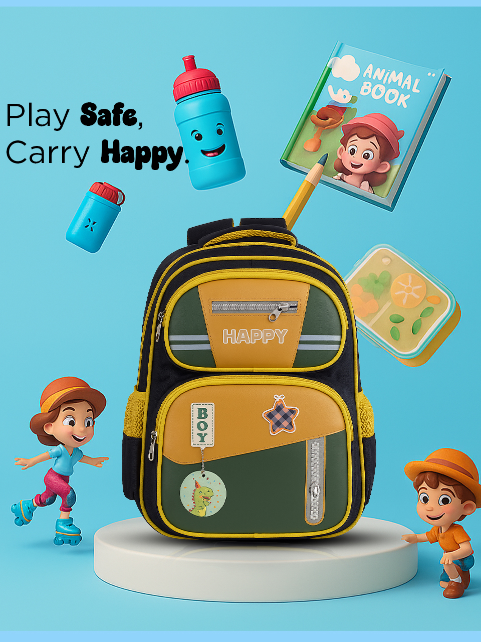 SAGEWARE School Bag for Boys Kids & Girls Backpack for School | Waterproof, Lightweight, Spacious with Multiple Pockets & Durable Zippers for Daily Use (Age of 6-12 years) Yellow - Image 4