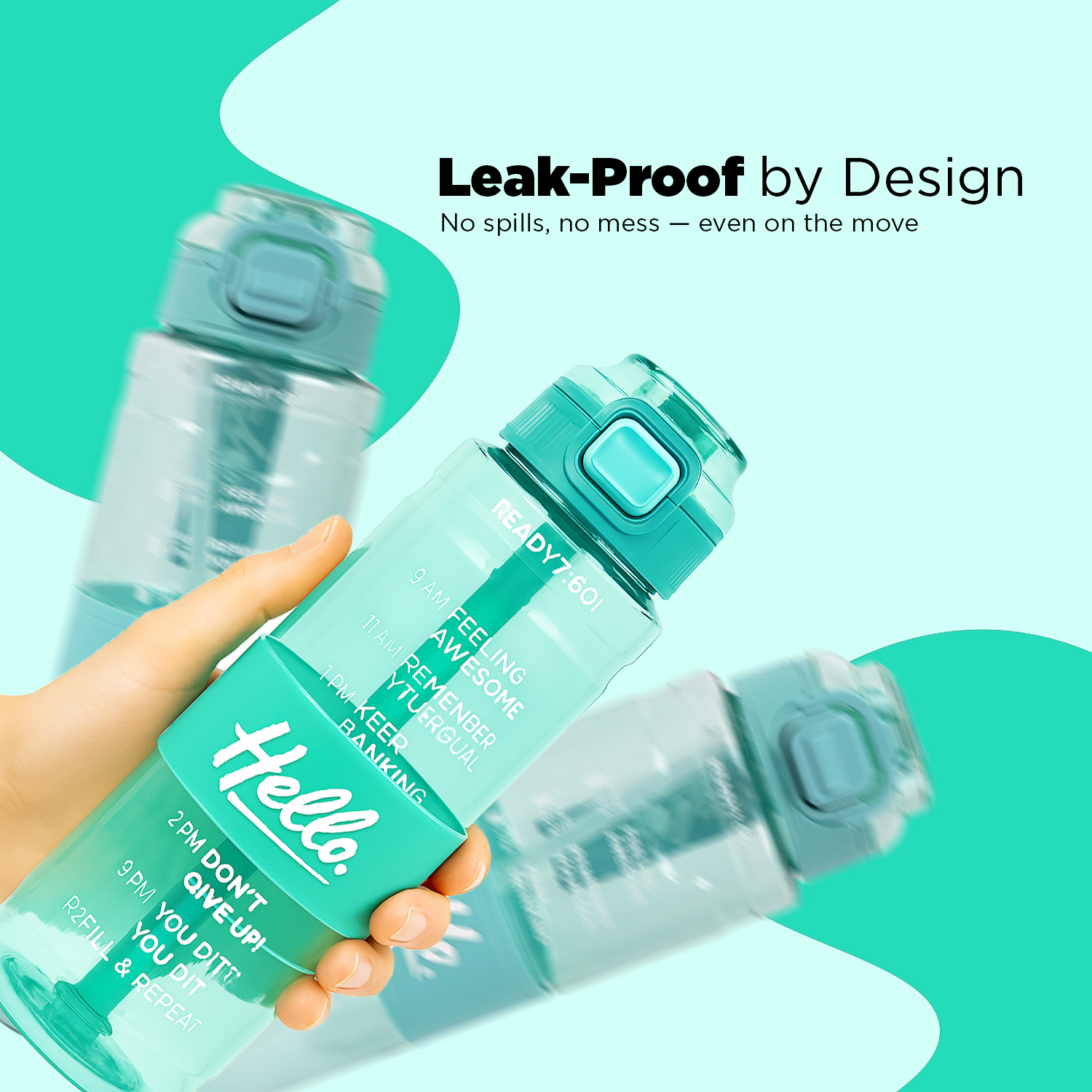 Sageware Hello Quote Printed Multi-Purpose Water Bottle – 1L Leakproof & Durable Daily Use (Peach) - Image 3