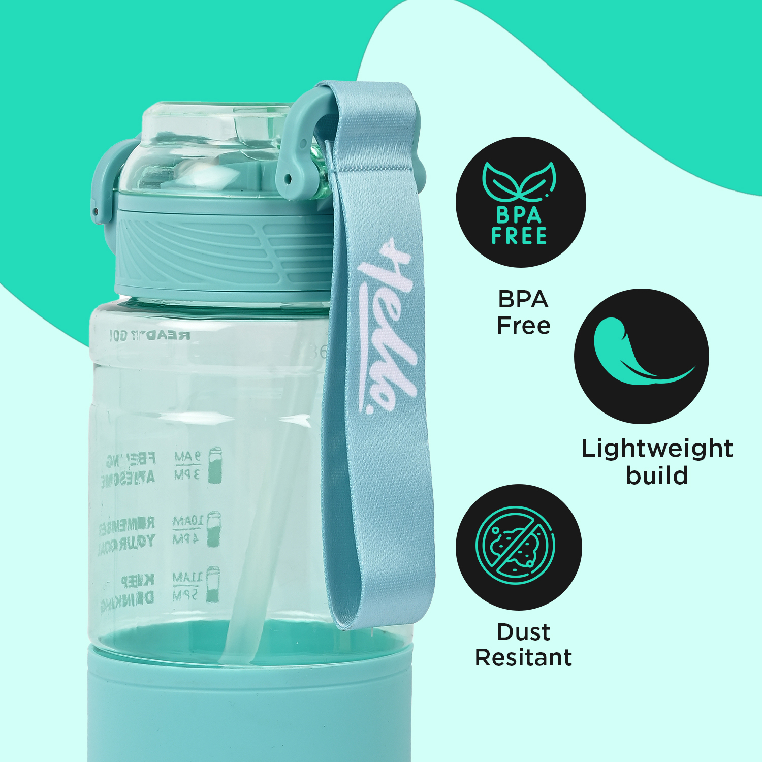 Sageware Hello Quote Printed Multi-Purpose Water Bottle – 1L Leakproof & Durable Daily Use (Peach) - Image 4