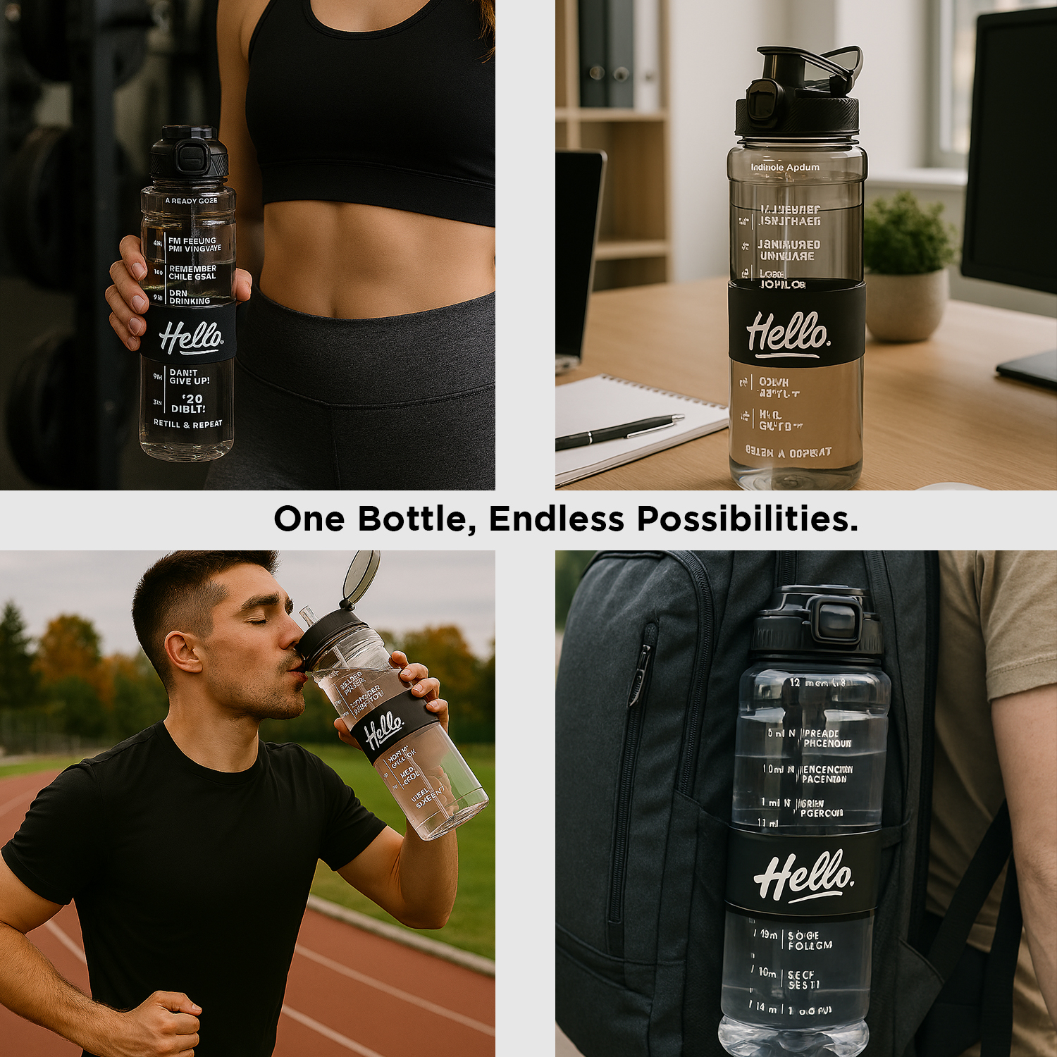 Sageware Hello Quote Printed Multi-Purpose Water Bottle – 1L Leakproof & Durable Daily Use (Peach) - Image 6